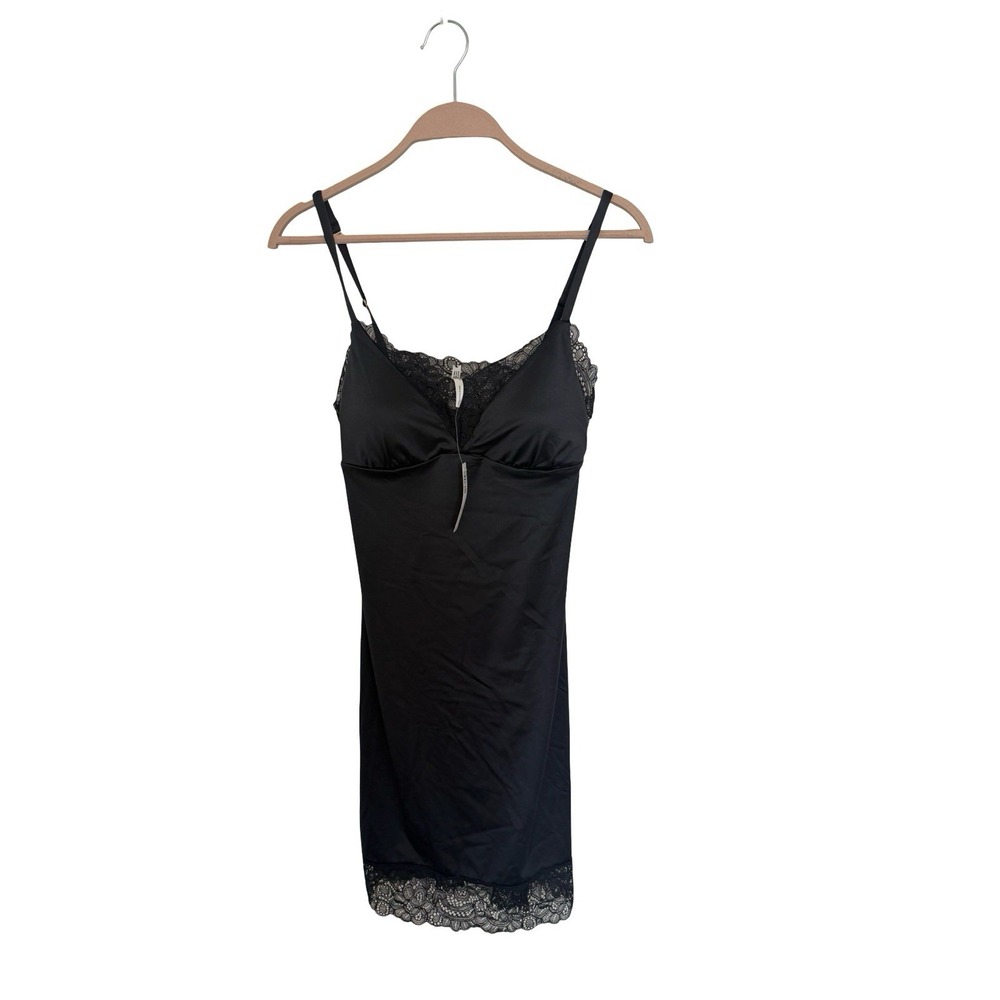 Soma luxe knit stretch satin chemise black size small new